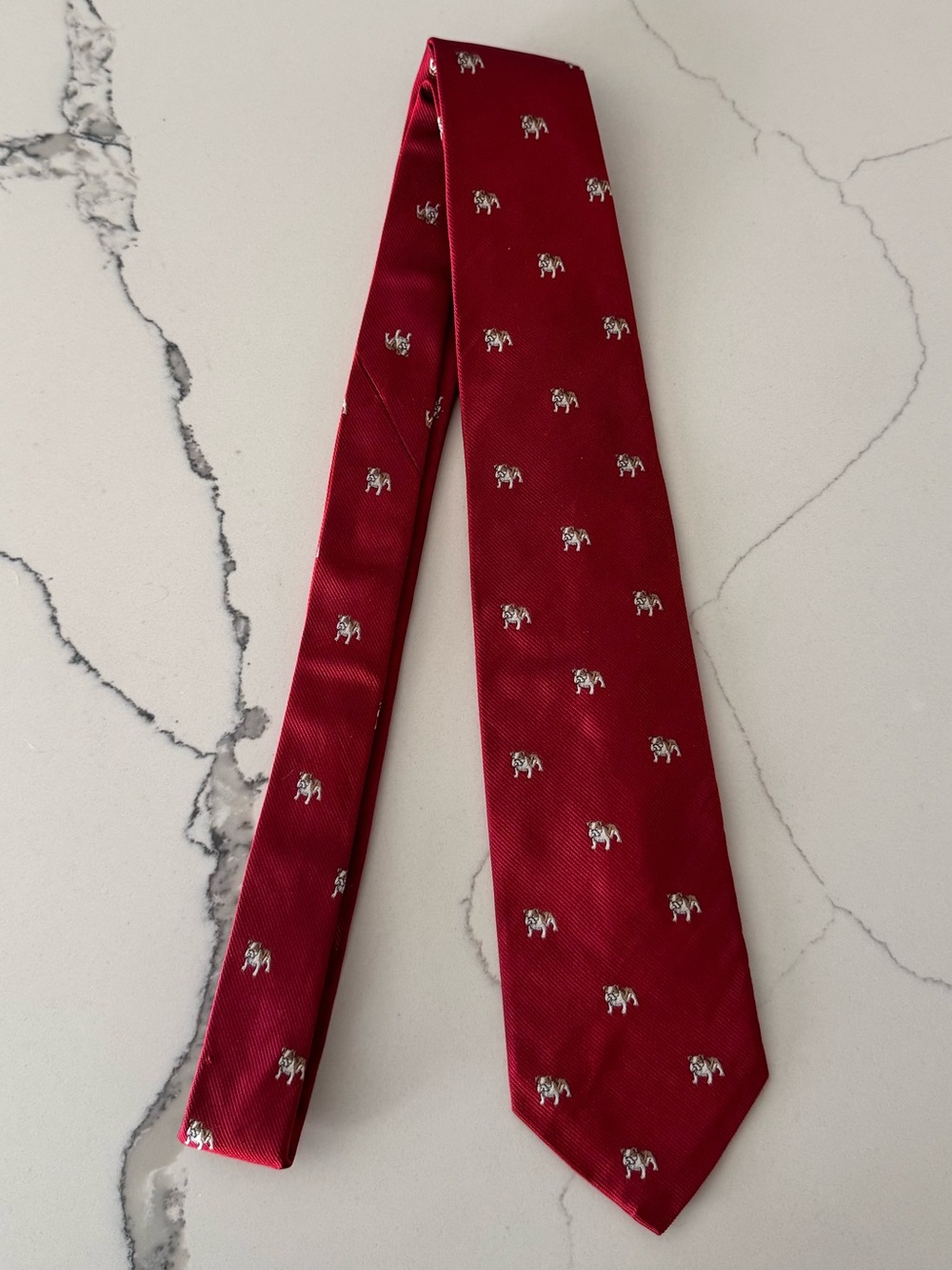 EUC J. Crew Red Italian Silk Ivy League Bulldogs Critter Necktie